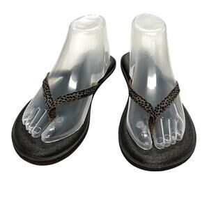 Sanuk Women’s Flip Flop Sandals Leopard Strap Black Footbed Casual Comfort 8